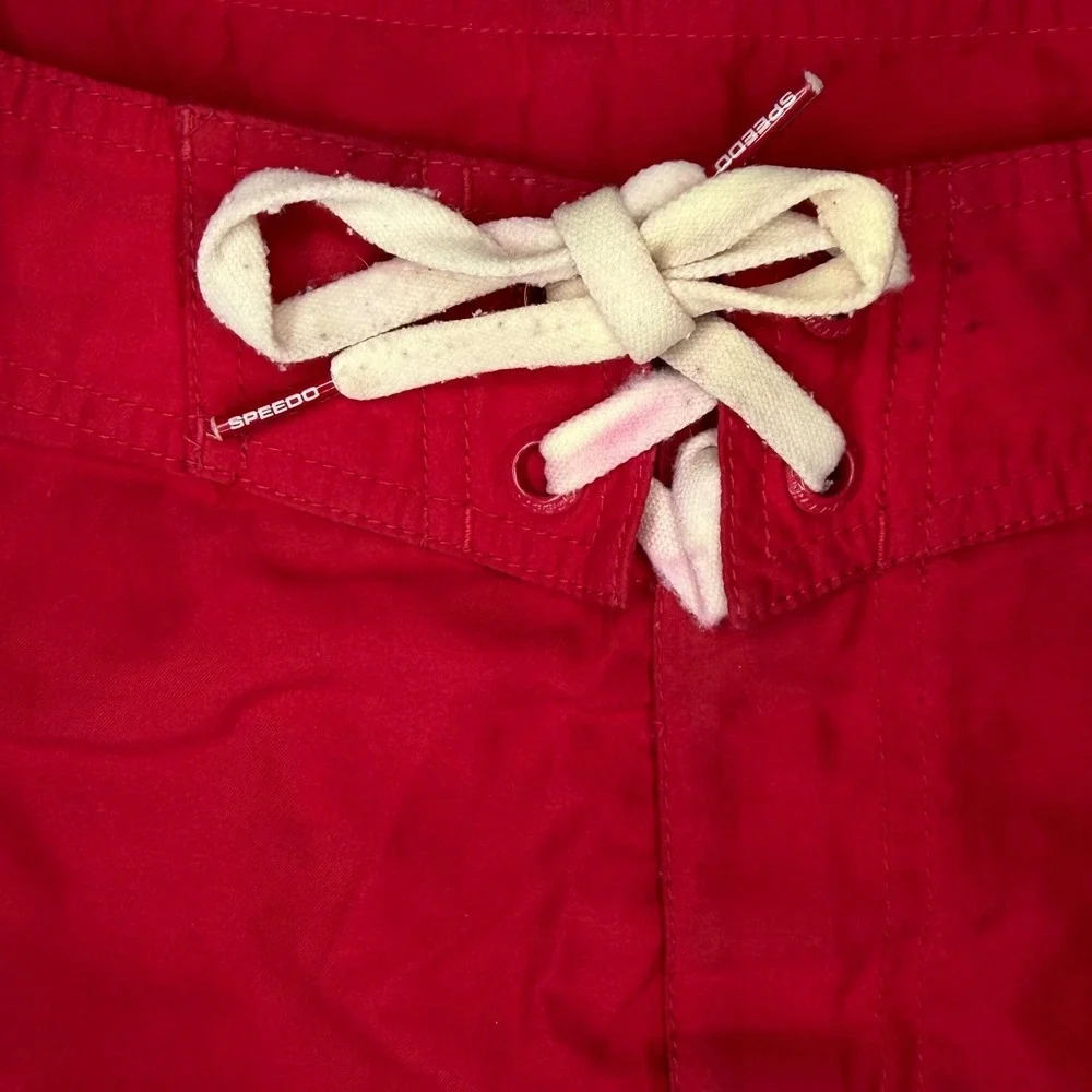 Y2K Speedo Lifeguard Board Shorts Mens 33 Red Guard Swim Trunks Beach Surf Cargo